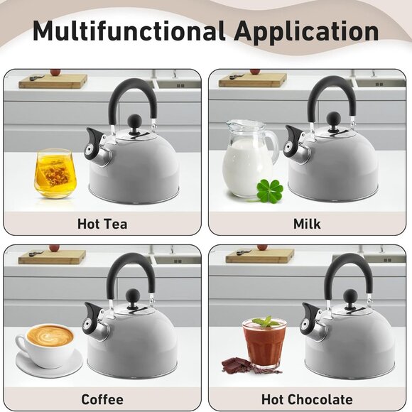 Home 2 Quart Whistling Tea Kettle, Stainless Steel Stovetop Kettle for Gas - Picture 11 of 12